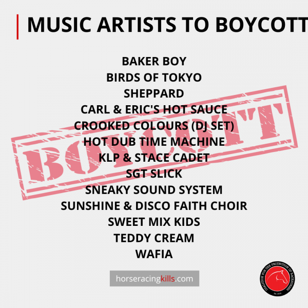 Fans are being asked to boycott these artists over their Melbourne Cup Carnival involvement