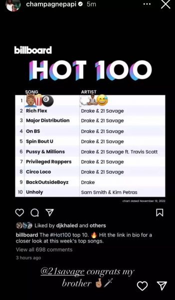 Drake posts story and erases Taylor Swift's name