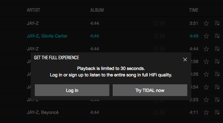 Free 30-sec Tidal streams will now count towards album charts