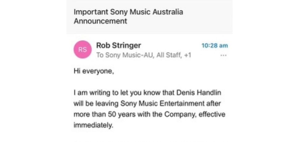 Denis Handlin exits Sony Music: Read the internal email