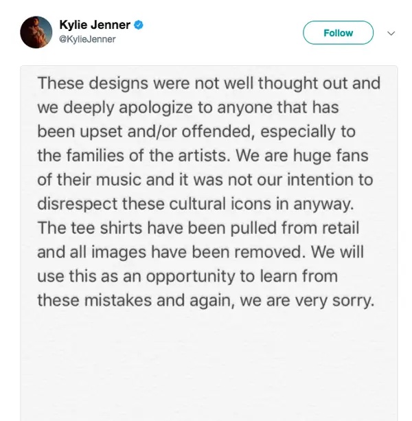 Kylie Jenner tweeted an apology for one of the Kardashian business scandals
