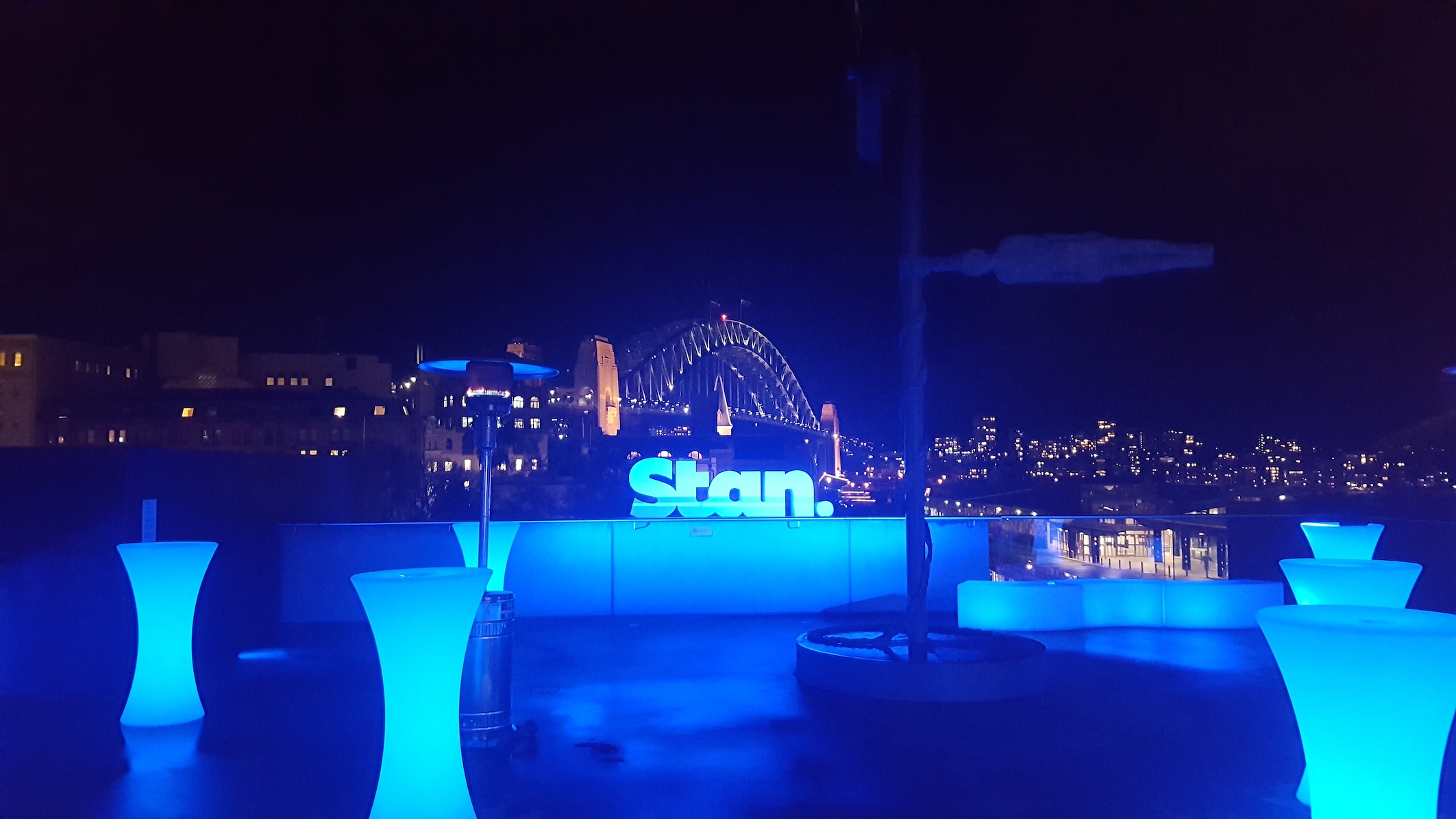 Stan logo overlooking Sydney Harbour